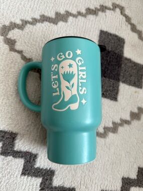 Hobby Lobby Teal Travel Mug with White Graphic